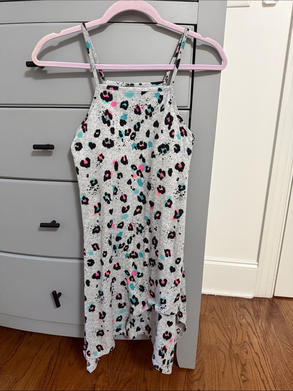 SO Grey Leopard Print Skirt with Pink & Teal Spots